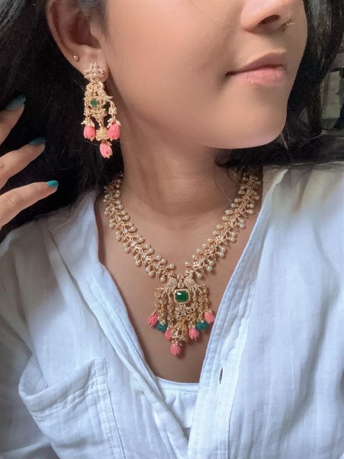 Green and pink Ad haram with Ad stone pendant
