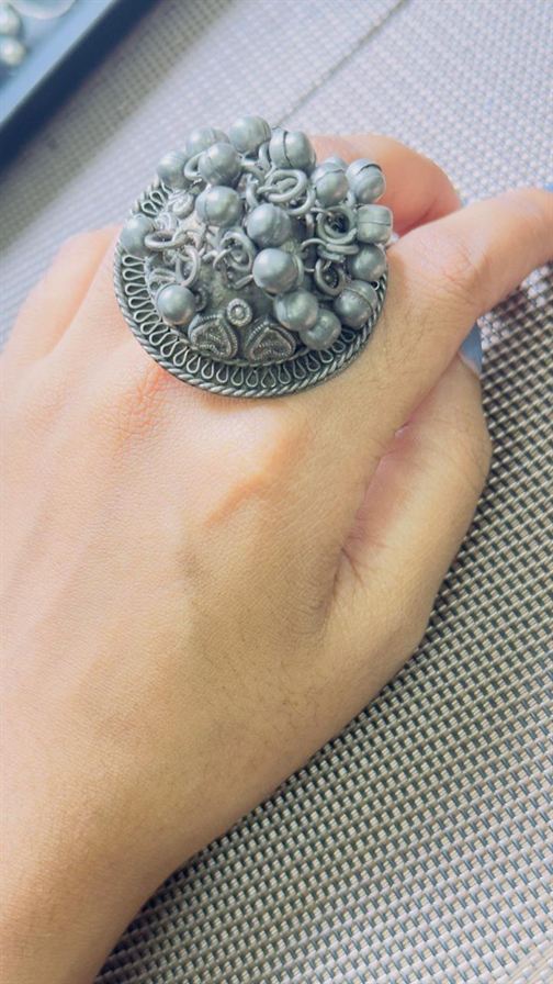 Oxidized Ghungroo silver Ring