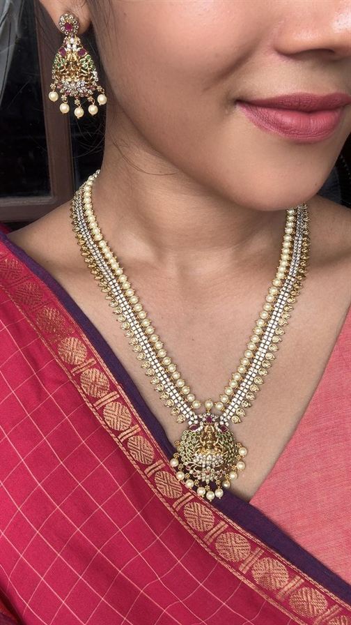Premium quality gold lookalike long Luxmi necklace
